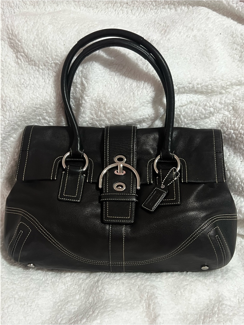 Coach Black Leather Hand Bag with Silver Hardware
